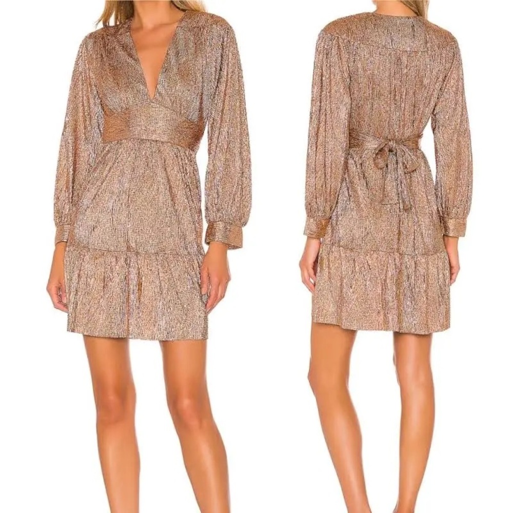 NWT Sabina Musayev Women's Balloon Sleeve Jamey Shimmer Mini Dress